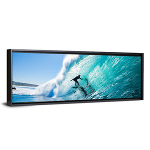 Surfing On Blue Ocean Wave Wall Art