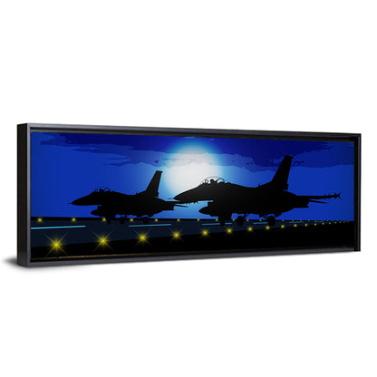 Moonlit Fighter Jets on Runway Wall Art