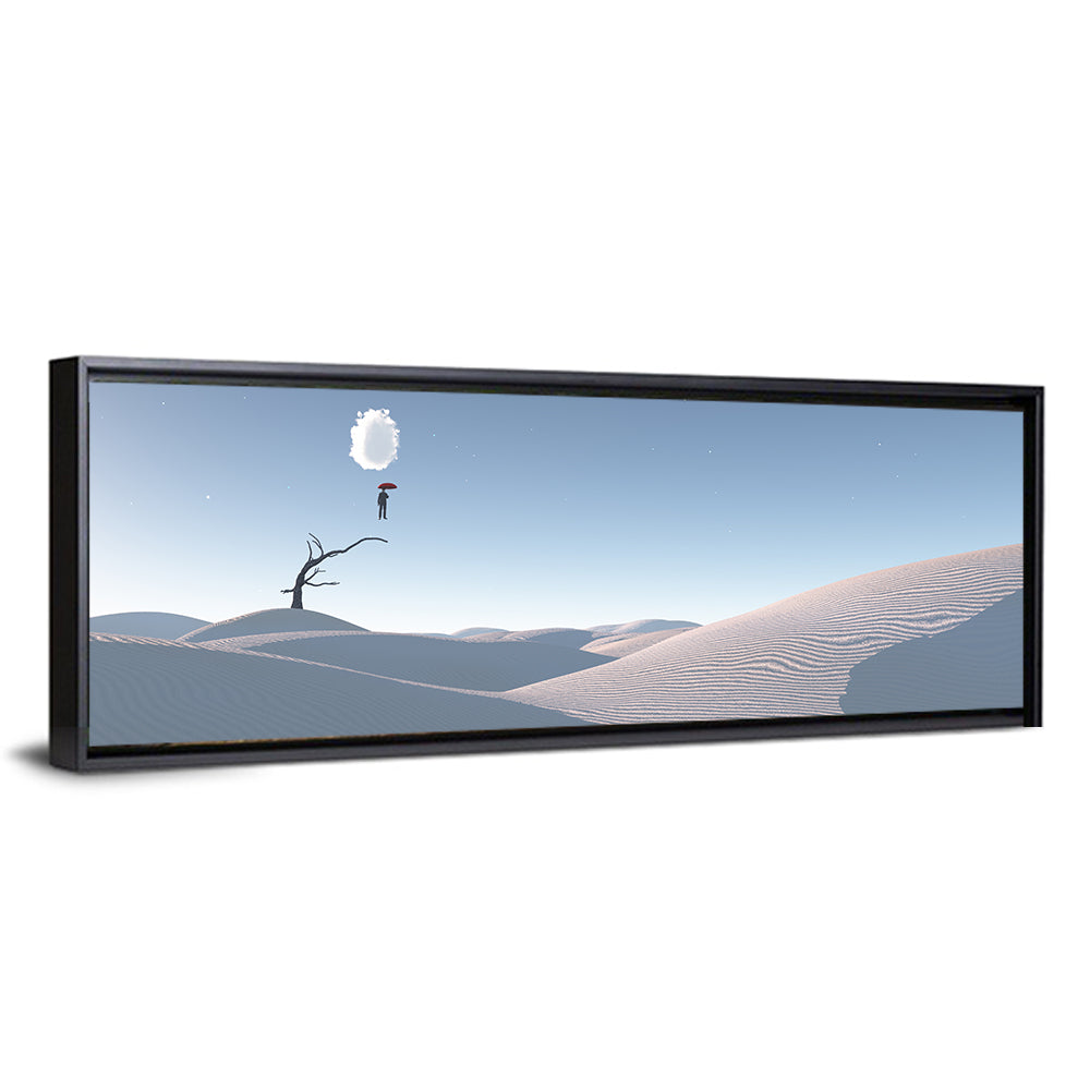 Surreal Desert with Red Umbrella Wall Art