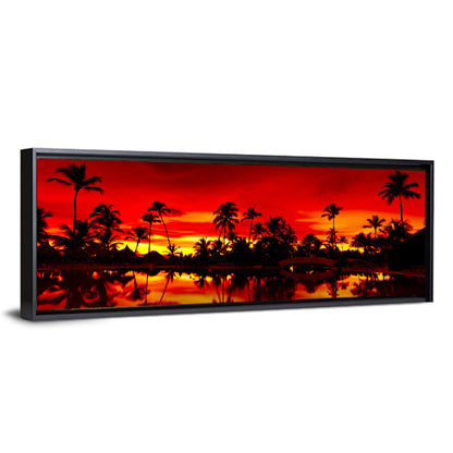 Sunset Over Sea with Palm Silhouettes Wall Art