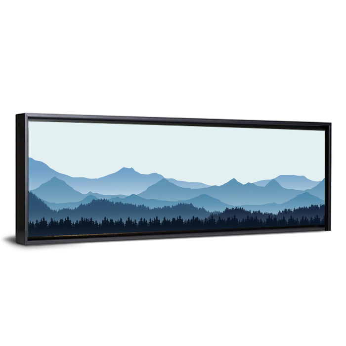 Layered Blue Mountain Range Wall Art as a framed canvas