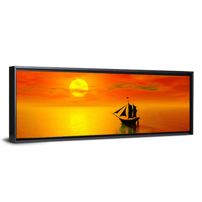 Old Sailboat Silhouette at Sunset Wall Art