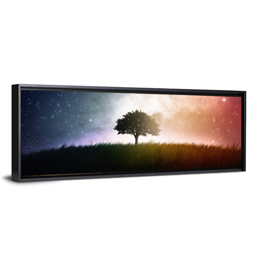 Tree Silhouette Under Nebula Sky Wall Art