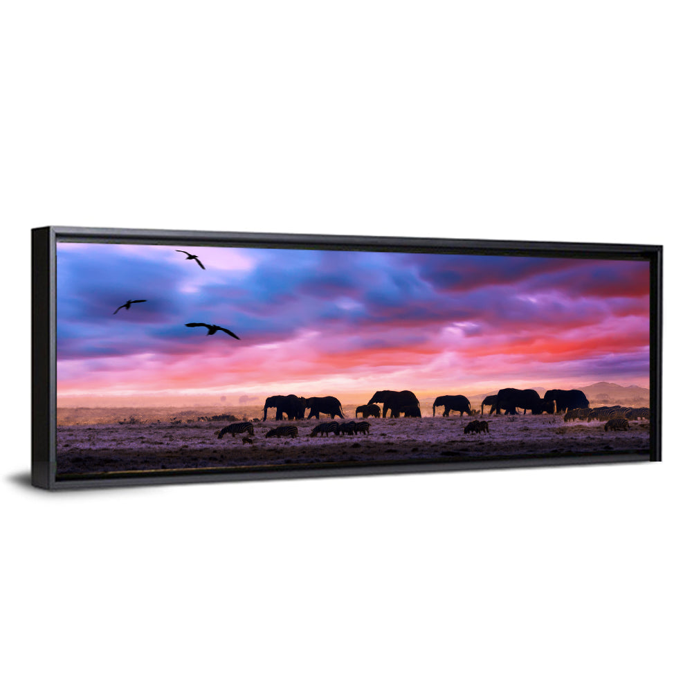 Elephants at Savannah Sunset Wall Art