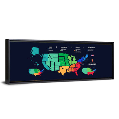 Color Coded US Regions Map Wall Art