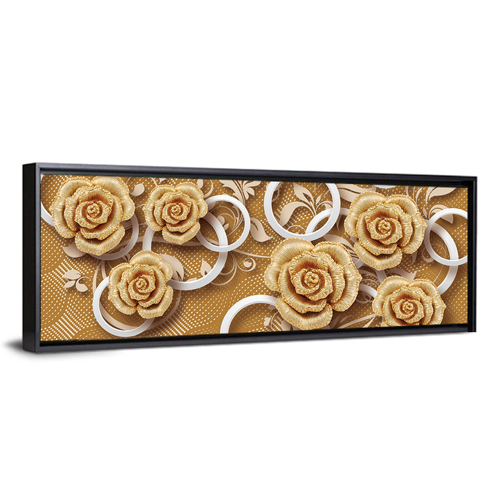 3d Golden Rose Floral Pattern Wall Art