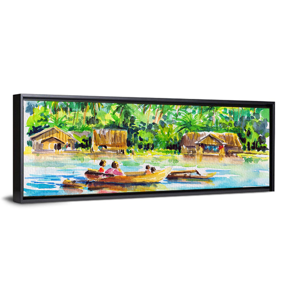 Boat in Tropical Village Wall Art