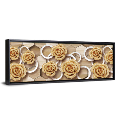 Gold Roses on Geometric Tiles Wall Art