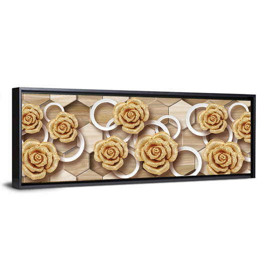 Gold Roses on Geometric Tiles Wall Art