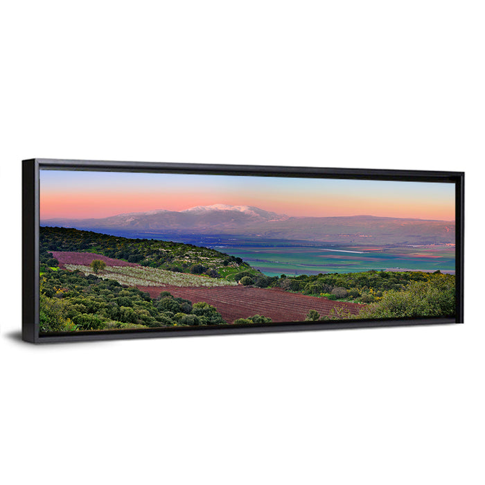 Mount Hermon Sunset Over Farmland Wall Art as a framed canvas