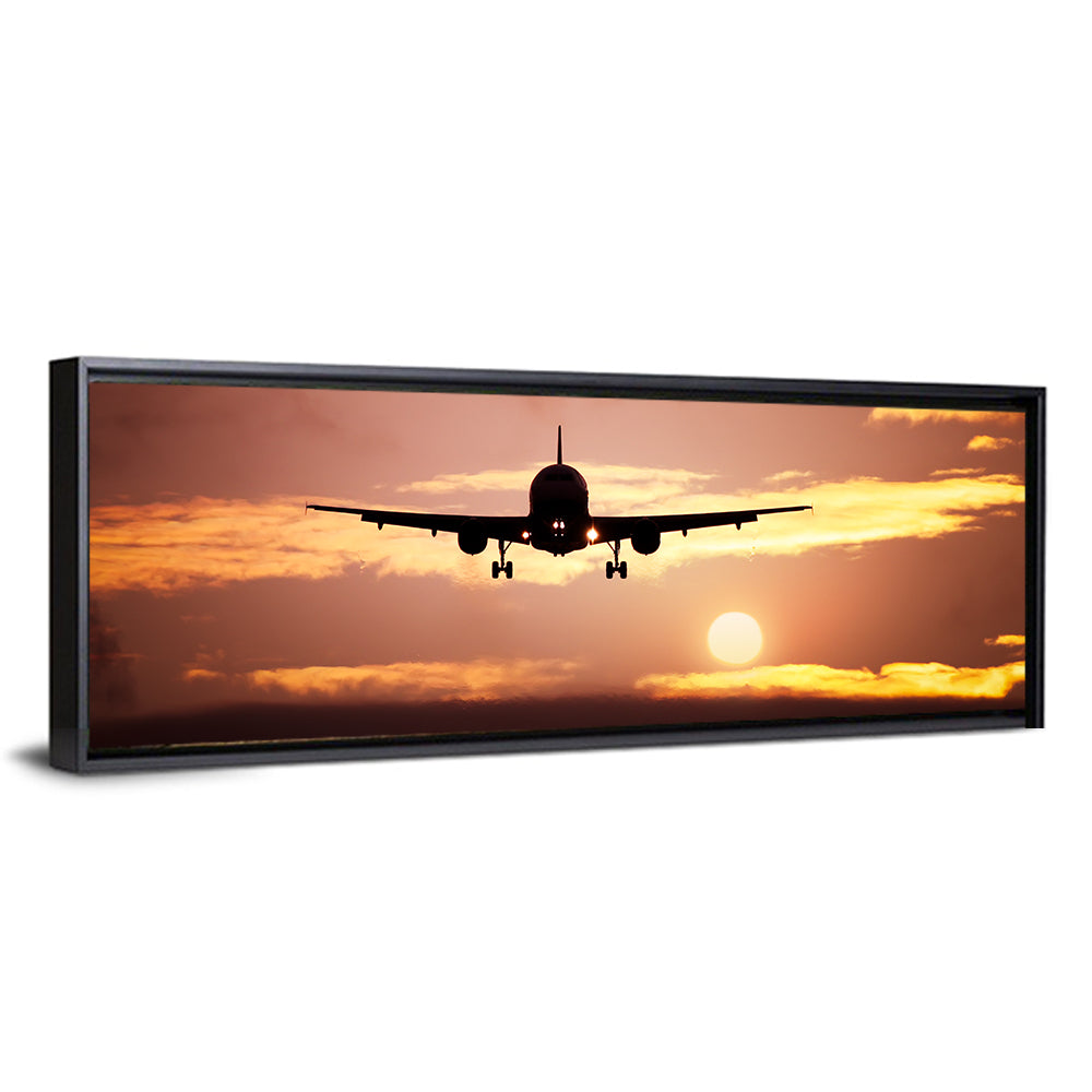 Airplane with Landing Gear at Sunset Wall Art