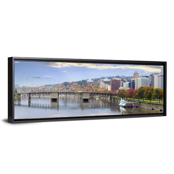 Portland Hawthorne Bridge Skyline Wall Art as a framed canvas