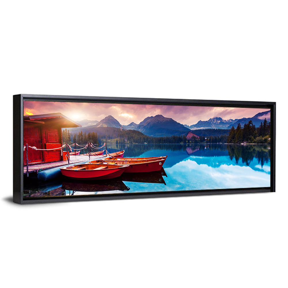 High Tatras Sunset Lake with Red Boats Wall Art