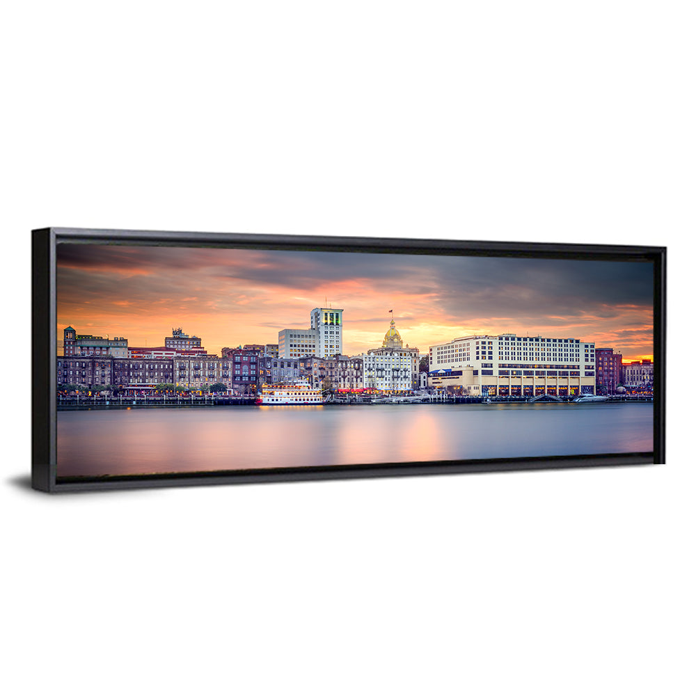 Savannah Riverfront Sunset Skyline Wall Art