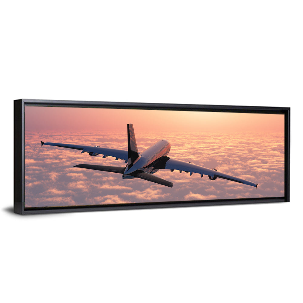 Passenger Plane Above Golden Clouds Wall Art