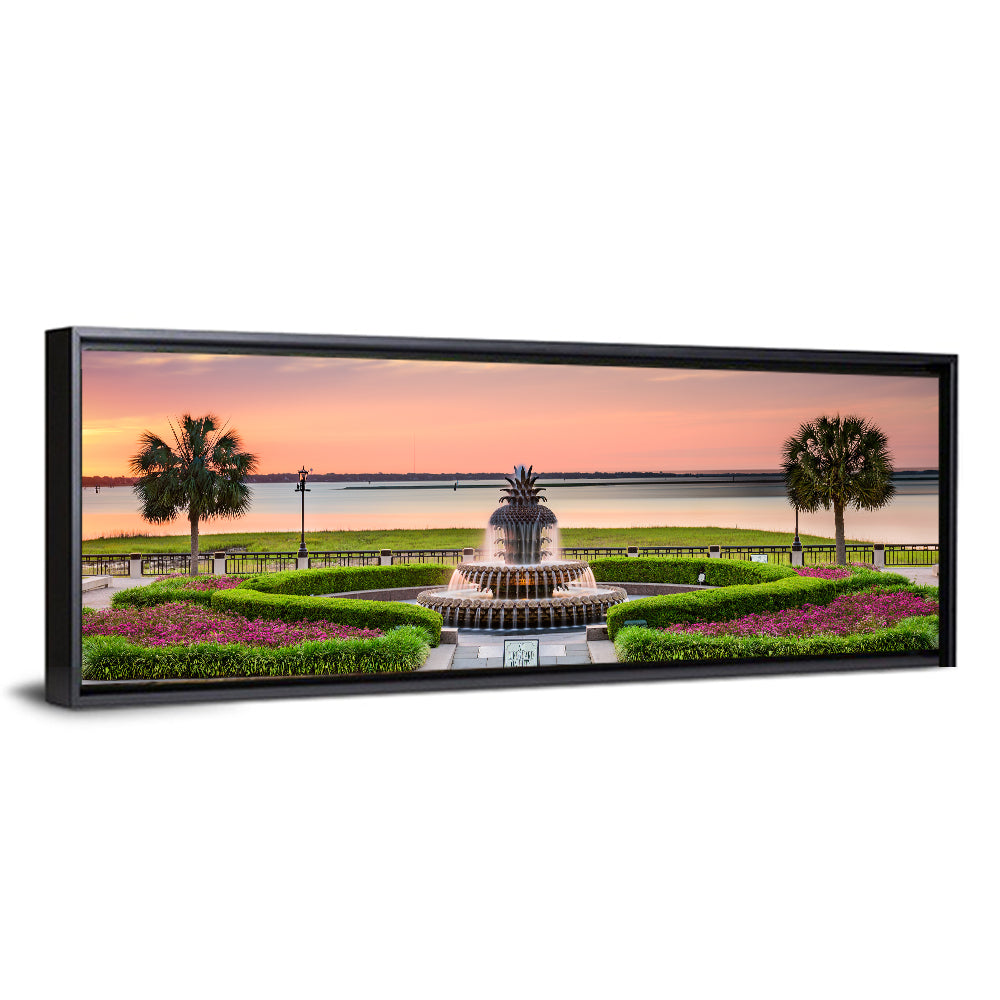 Charleston Pineapple Fountain at Sunset Wall Art