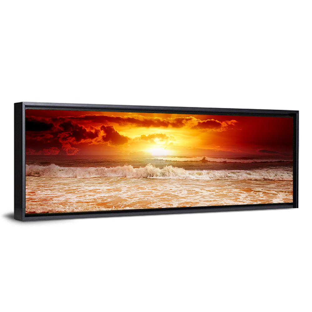 Golden Sunset Over Ocean Waves Wall Art