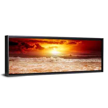 Golden Sunset Over Ocean Waves Wall Art