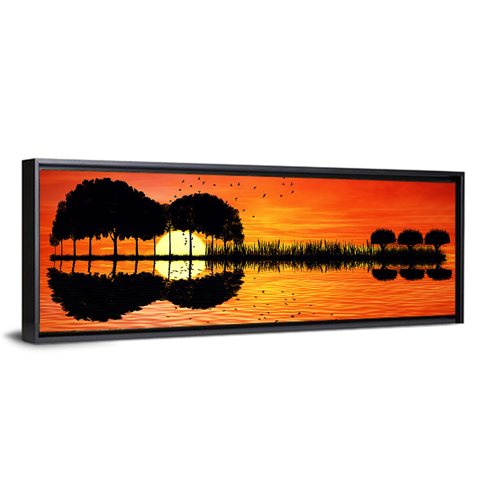 Sunset Trees and Lake Reflection Wall Art