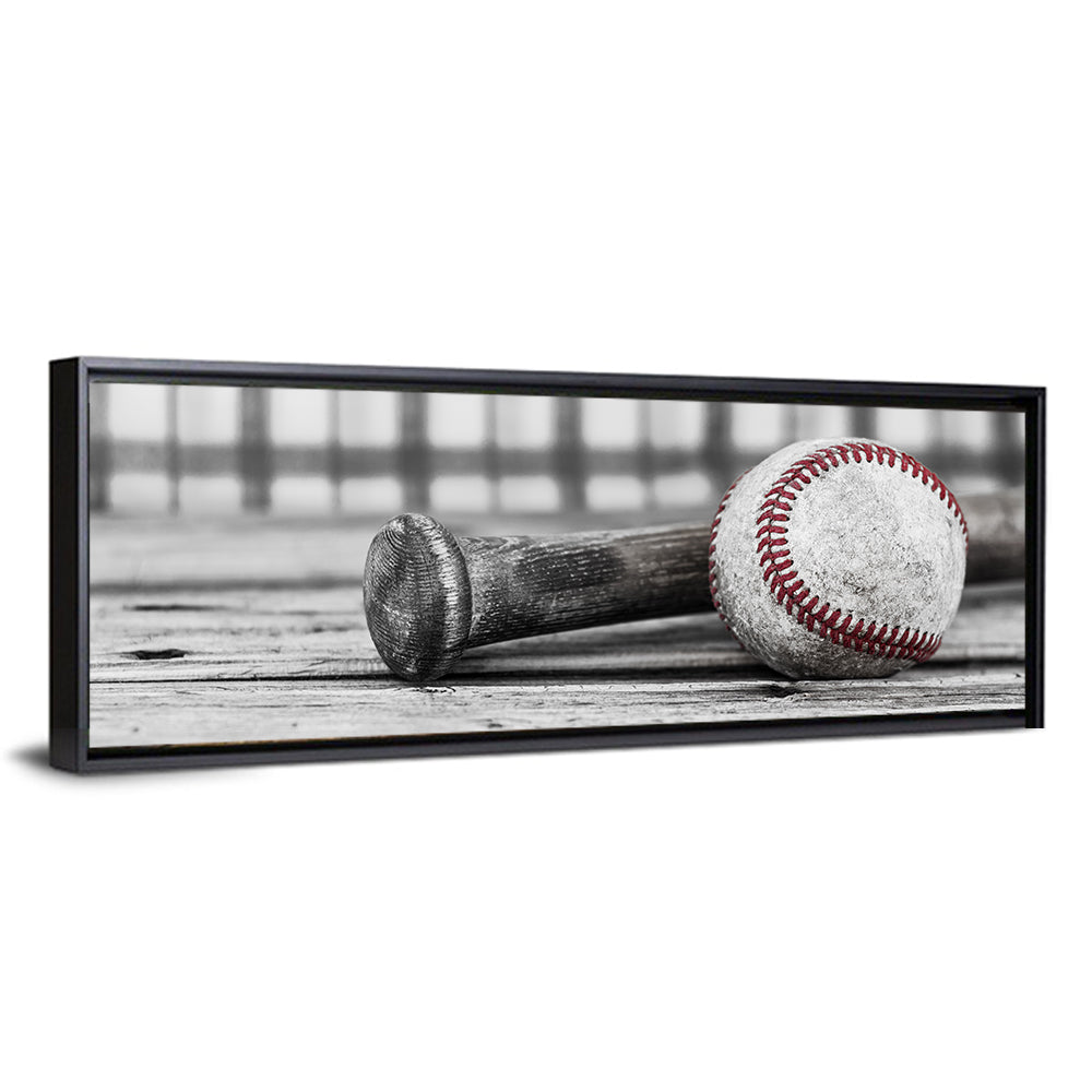 Worn Baseball and Bat on Wood Wall Art