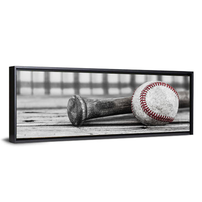 Worn Baseball and Bat on Wood Wall Art
