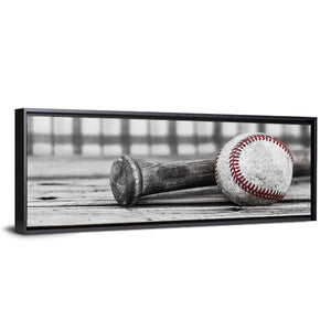 Baseball & Bat On Wood Surface Wall Art