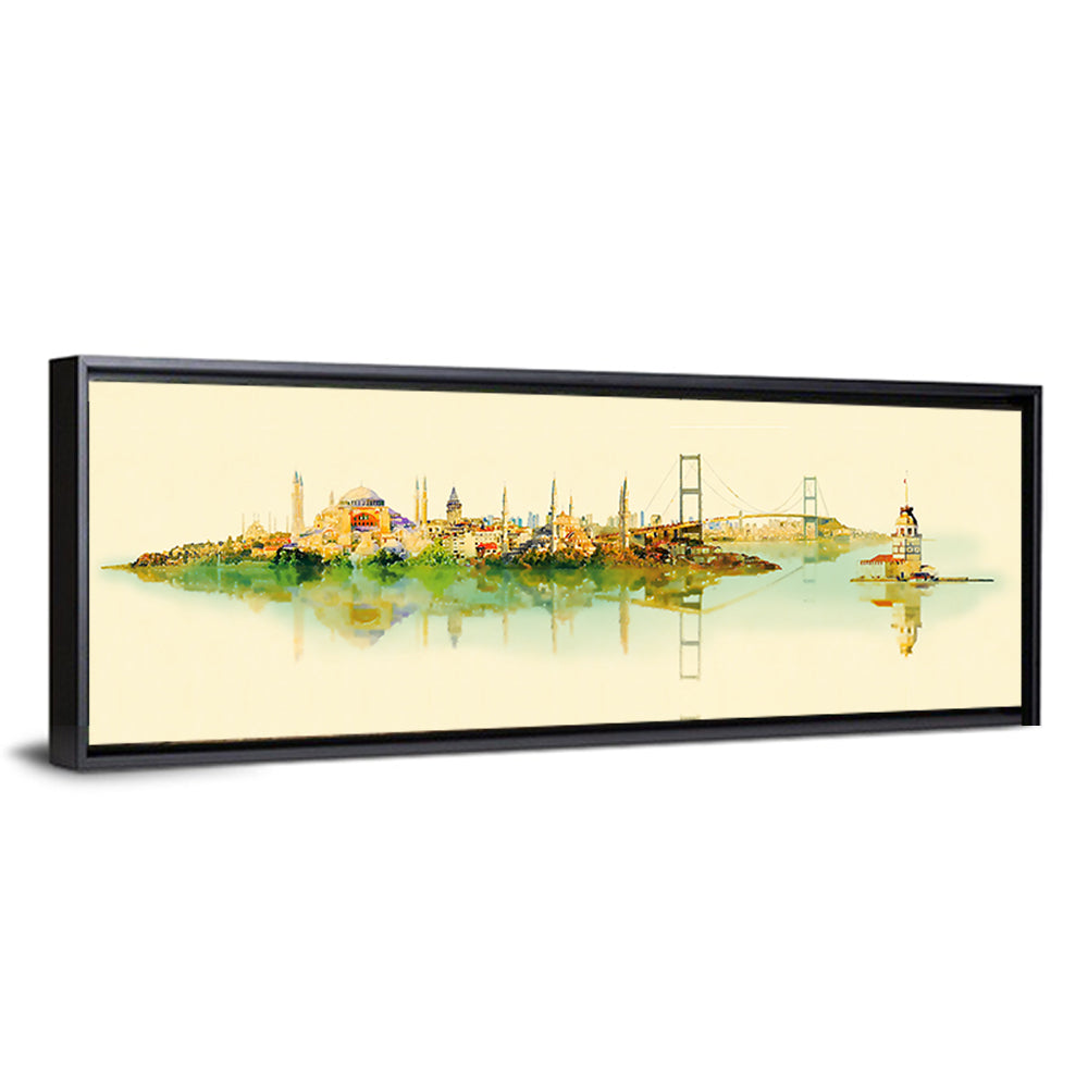 Istanbul Bosphorus Watercolor Skyline Wall Art
