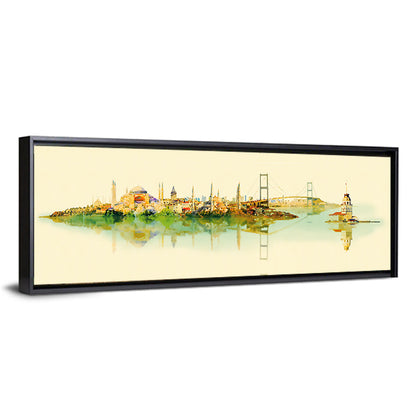 Istanbul Bosphorus Watercolor Skyline Wall Art