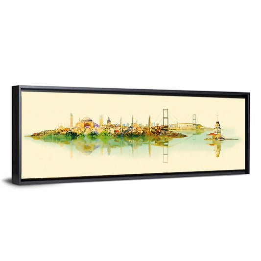 Istanbul Bosphorus Watercolor Skyline Wall Art