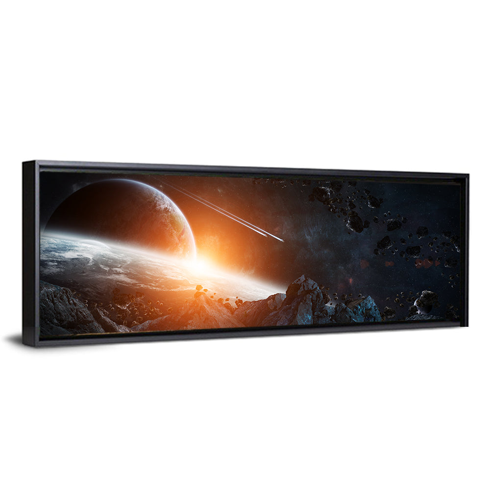 Gigantic Asteroids Over Ringed Planet Wall Art
