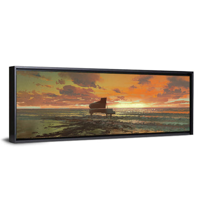 Piano on the Beach at Sunset Wall Art