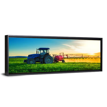 Tractor Spraying Crops at Golden Hour Wall Art