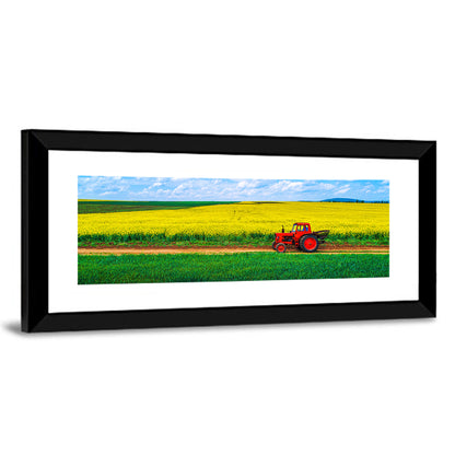 Red Tractor Over Yellow Rapeseed Field Wall Art