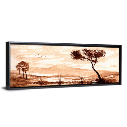 Sepia Lakeside Landscape Wall Art