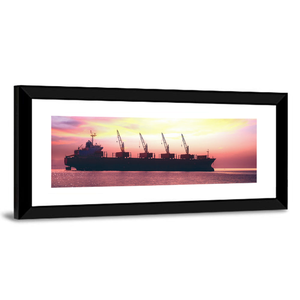 Sunset Cargo Ship Silhouette Wall Art