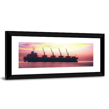 Sunset Cargo Ship Silhouette Wall Art