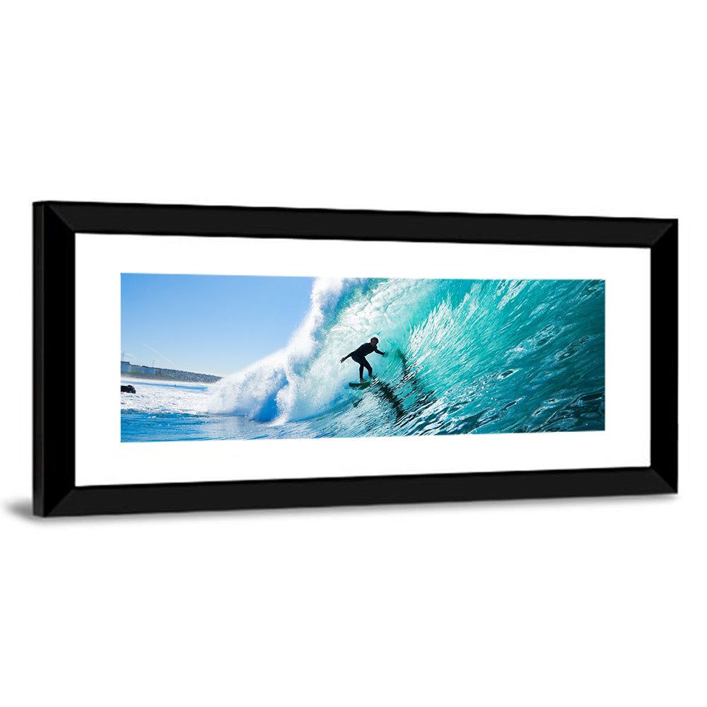 Sunlit Blue Wave with Surfer Wall Art