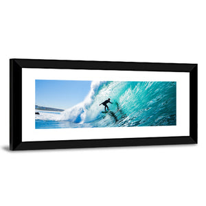 Surfing On Blue Ocean Wave Wall Art