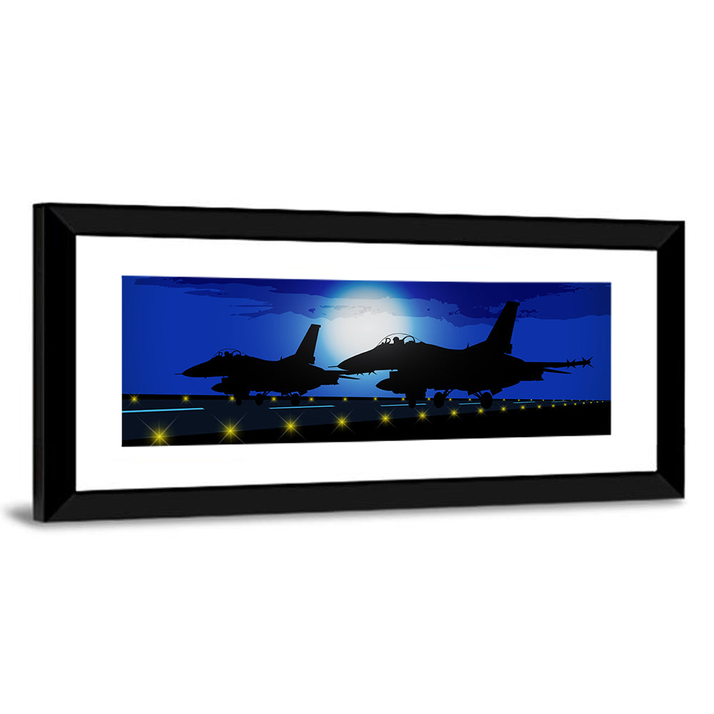 Moonlit Fighter Jets on Runway Wall Art