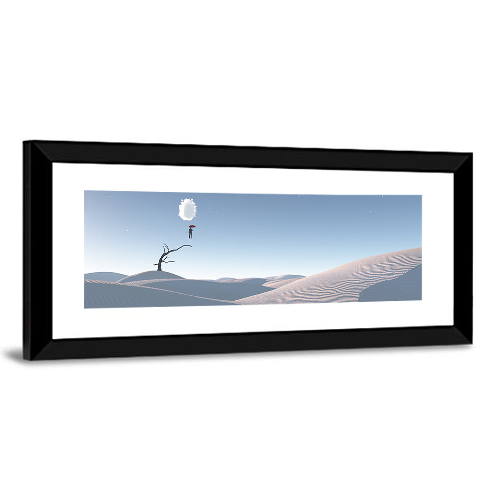 Surreal Desert with Red Umbrella Wall Art