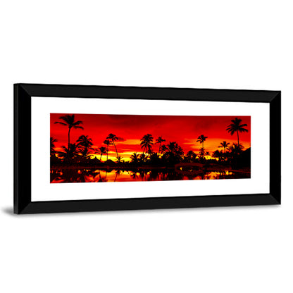 Sunset Over Sea with Palm Silhouettes Wall Art