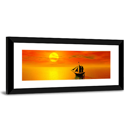 Old Sailboat Silhouette at Sunset Wall Art