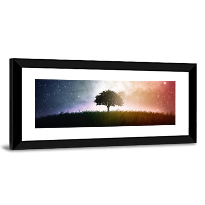 Tree Silhouette Under Nebula Sky Wall Art