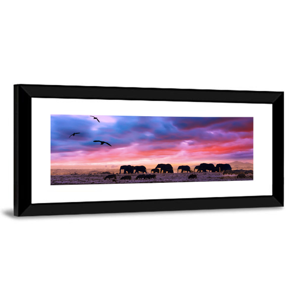 Elephants at Savannah Sunset Wall Art