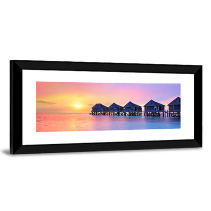 Maldives Sunset Over Water Bungalows Wall Art