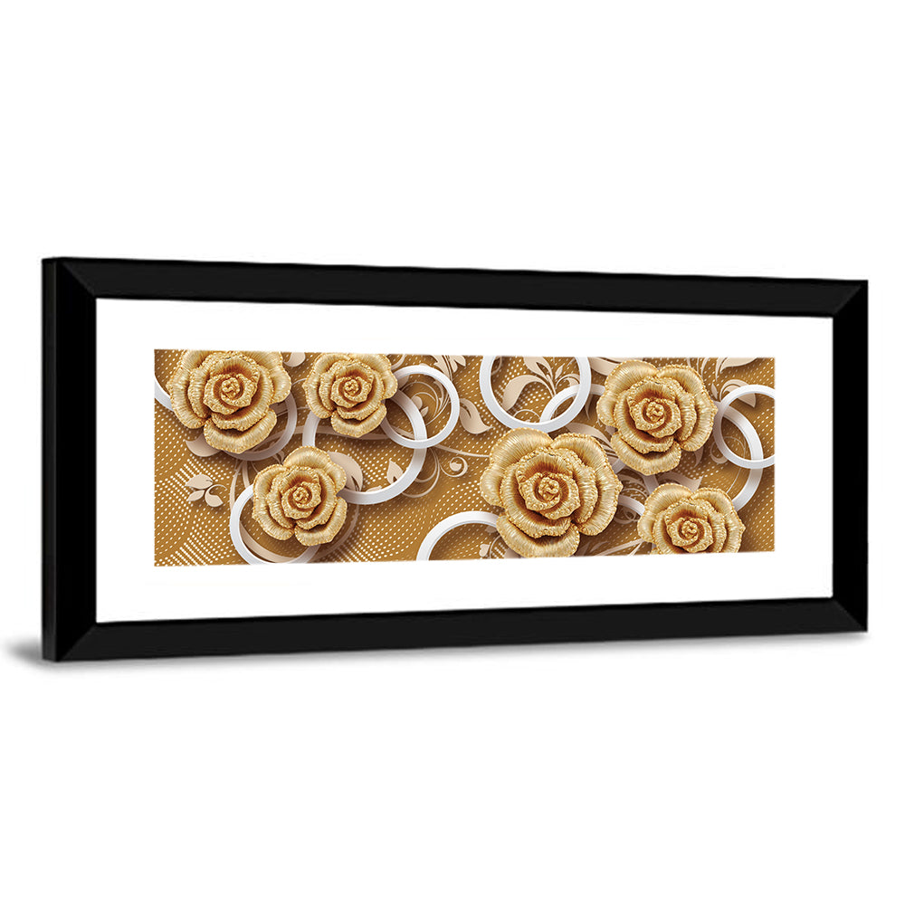 3d Golden Rose Floral Pattern Wall Art