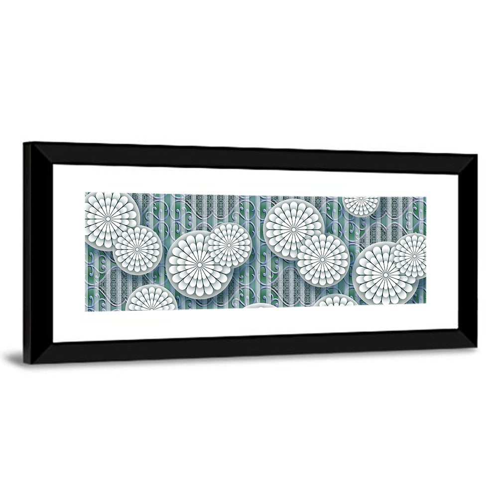 Blue Floral Scrollwork Pattern Wall Art