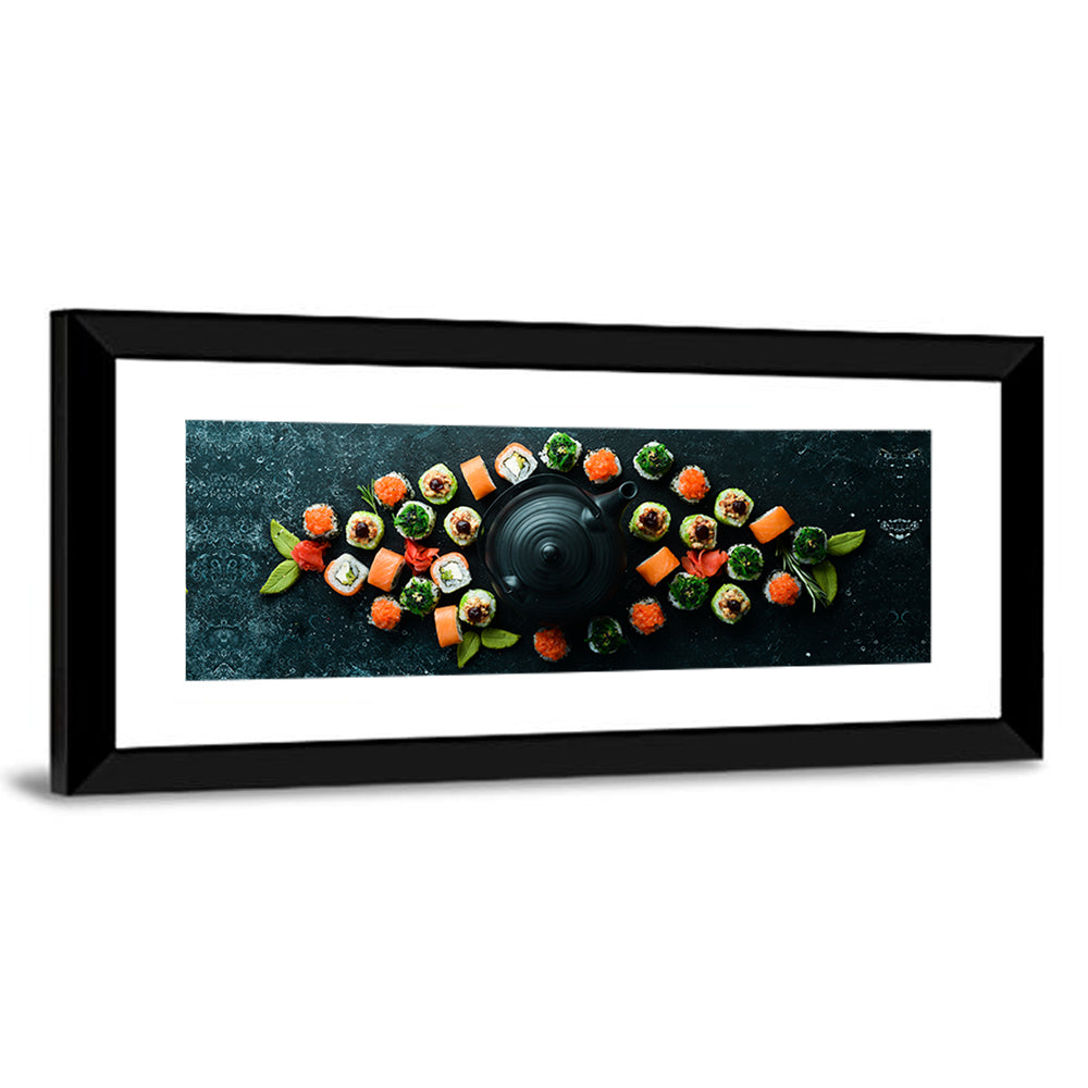 Sushi and Teapot Flat Lay Wall Art