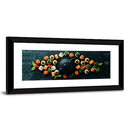 Sushi and Teapot Flat Lay Wall Art
