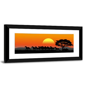 Horses Herd At Sunset Wall Art